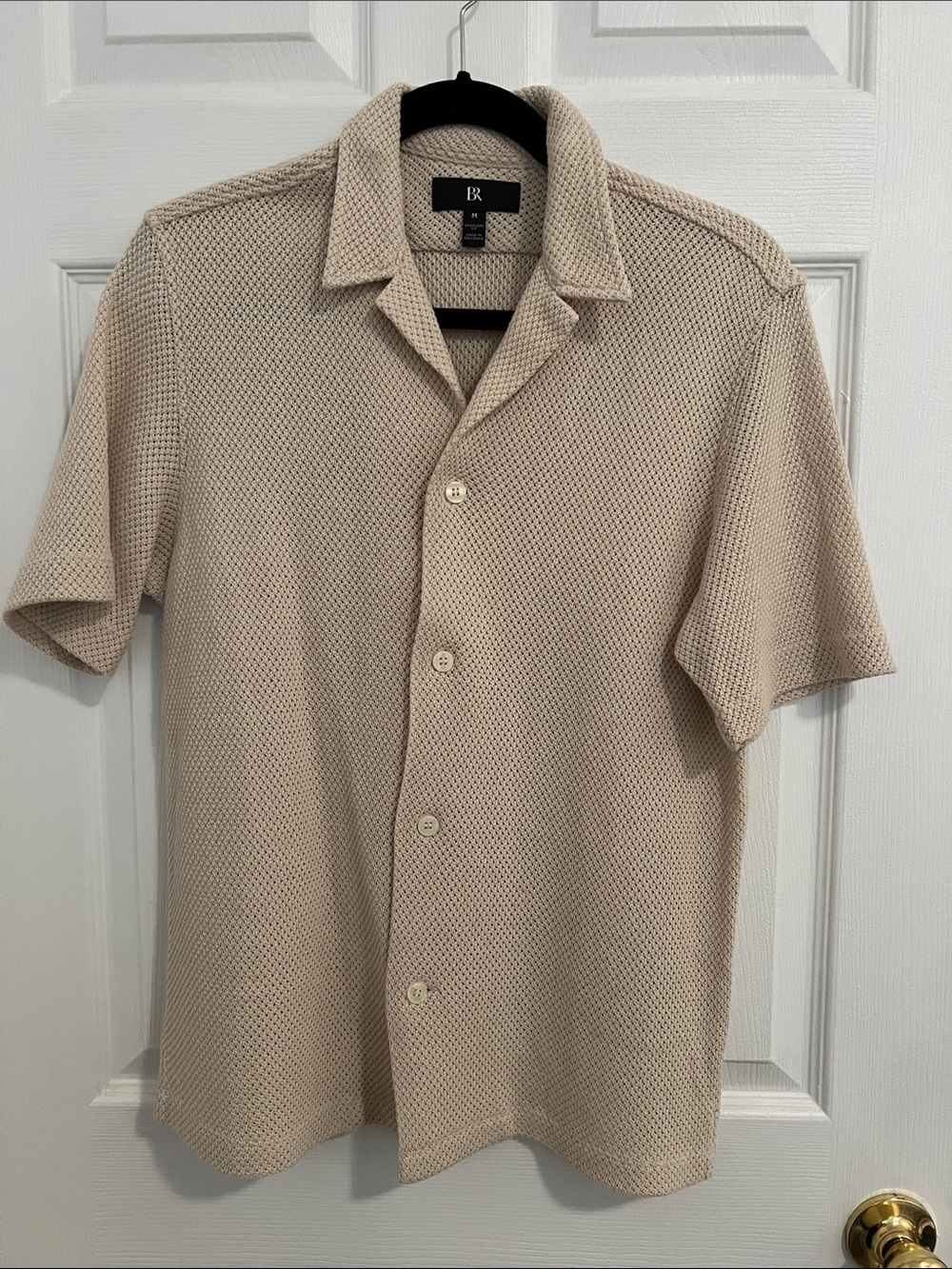 Banana Republic Tan Textured Short-Sleeve Button-Up Shirt